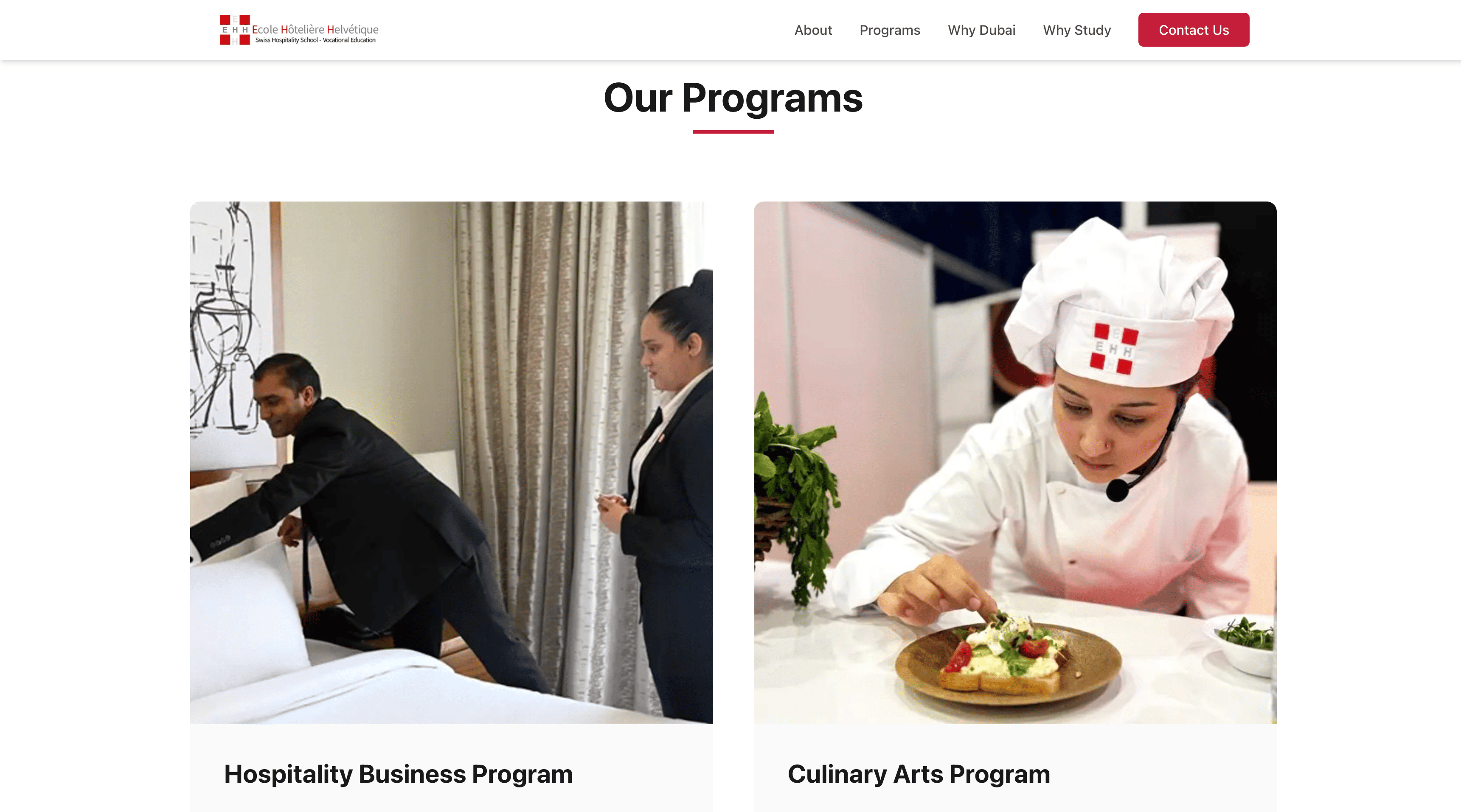 EHH Education website layout