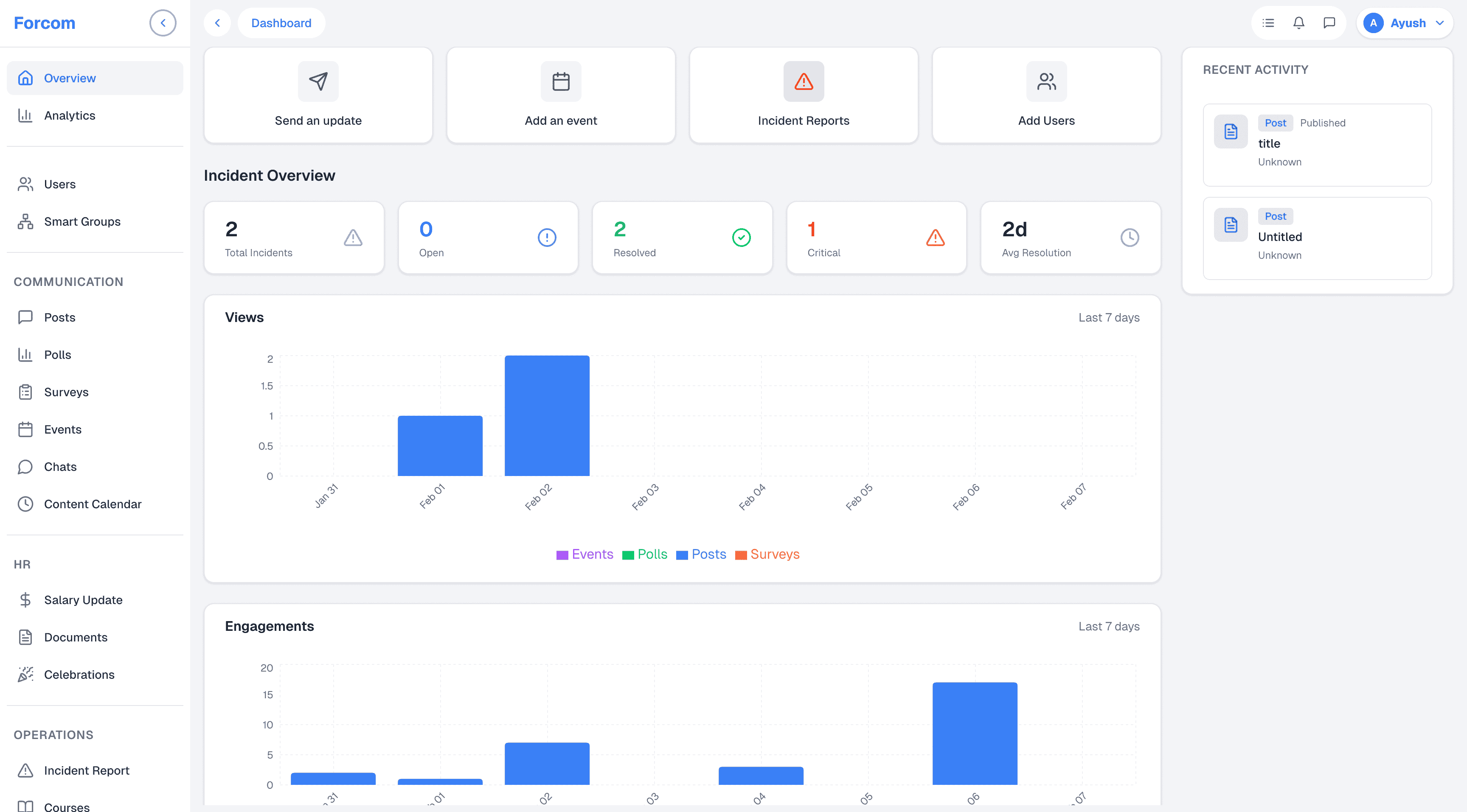 Forcom admin panel interface